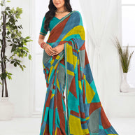 Laxmipati Jaayaphal Multicolor Abstract Georgette Printed Saree