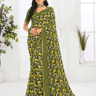 Laxmipati Jaayaphal Olive Green Geometric Georgette Printed Saree