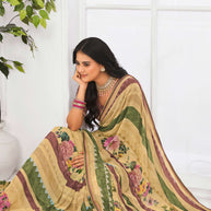 Laxmipati Jaayaphal Beige Floral Georgette Printed Saree