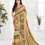 Laxmipati Jaayaphal Beige Floral Georgette Printed Saree