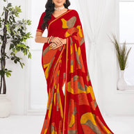 Laxmipati Jaayaphal Red Abstract Georgette Printed Saree