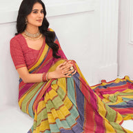 Laxmipati Jaayaphal Multicolor Striped Georgette Printed Saree
