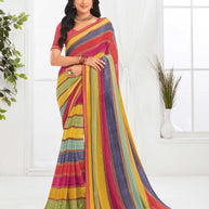 Laxmipati Jaayaphal Multicolor Striped Georgette Printed Saree