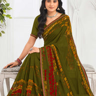 Laxmipati Jaayaphal Green Geometric Georgette Printed Saree