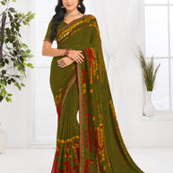 Laxmipati Jaayaphal Green Geometric Georgette Printed Saree