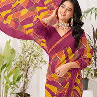 Laxmipati Radha Rani Geometric Georgette Printed saree in Purple Color
