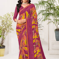 Laxmipati Radha Rani Geometric Georgette Printed saree in Purple Color