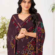 Laxmipati Radha Rani Geometric Georgette Printed Saree in Wine Color
