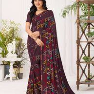 Laxmipati Radha Rani Geometric Georgette Printed Saree in Wine Color