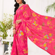 Laxmipati Radha Rani Floral Georgette Printed Saree in Pink Color