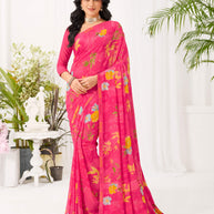 Laxmipati Radha Rani Floral Georgette Printed Saree in Pink Color