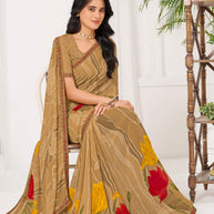 Laxmipati Radha Rani Floral Georgette Printed Saree in Brown Color