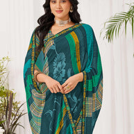 Laxmipati Radha Rani Floral Georgette Printed Saree in Teal Blue Color
