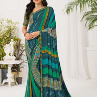 Laxmipati Radha Rani Floral Georgette Printed Saree in Teal Blue Color