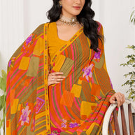 Laxmipati Radha Rani Floral Georgette Printed Saree in Mustard Color