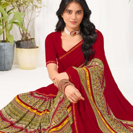 Laxmipati Radha Rani Geometric Georgette Printed Saree in Red Color