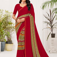 Laxmipati Radha Rani Geometric Georgette Printed Saree in Red Color