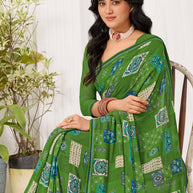 Laxmipati Radha Rani Floral Georgette Printed Saree in Green Color