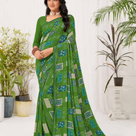 Laxmipati Radha Rani Floral Georgette Printed Saree in Green Color
