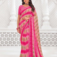 Pink georgette abstract printed saree