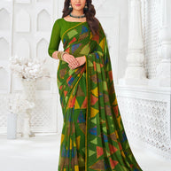 Green georgette abstract printed saree