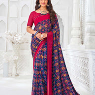 Blue georgette abstract printed saree 