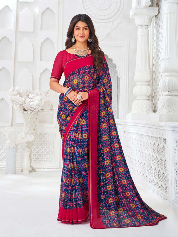 Blue georgette abstract printed saree 