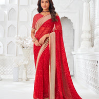 Red georgette floral printed saree
