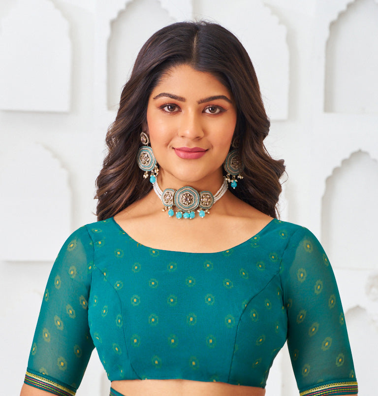 Laxmipati Kamya Teal Green Georgette Floral Printed Saree