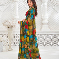 Laxmipati Kamya Green Georgette Floral Printed Saree