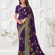 Purple georgette floral printed saree