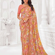 Orange georgette floral printed saree