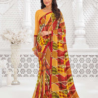 Mustard georgette abstract printed saree 
