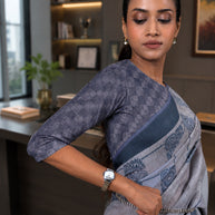 Grey geometric printed cotton blend saree work wear
