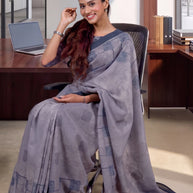 Grey geometric printed cotton blend saree formal wear
