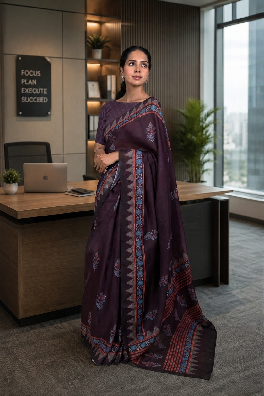 Laxmipati Power Pleats Purple Linen Geometric Printed Saree