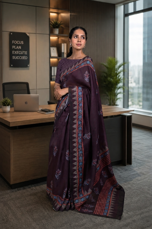 Laxmipati Power Pleats Purple Linen Geometric Printed Saree