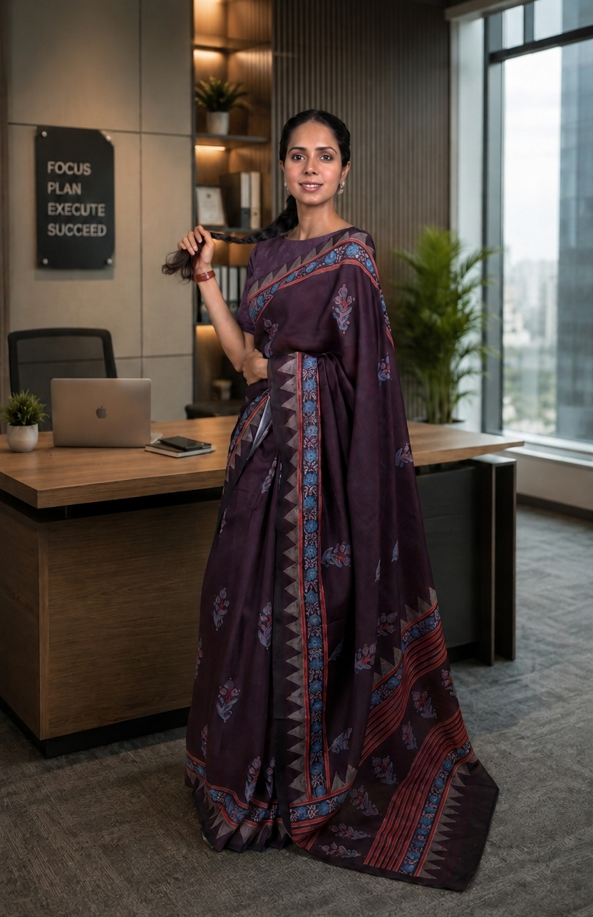 Laxmipati Power Pleats Purple Linen Geometric Printed Saree