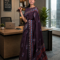 Laxmipati Power Pleats Purple Linen Geometric Printed Saree