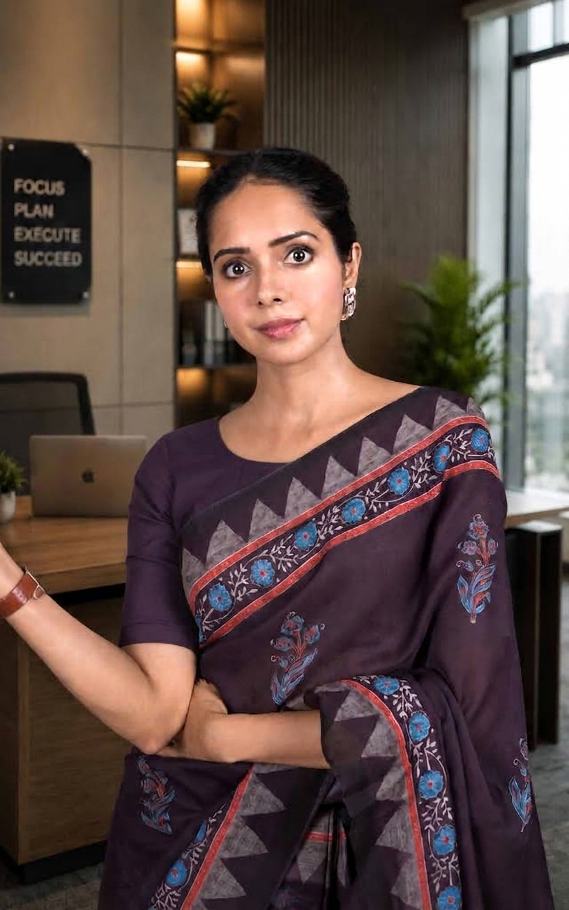 Laxmipati Power Pleats Purple Linen Geometric Printed Saree