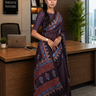 Laxmipati Power Pleats Purple Linen Geometric Printed Saree