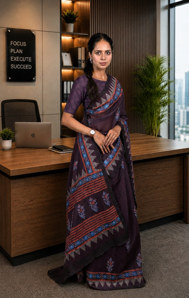 Laxmipati Power Pleats Purple Linen Geometric Printed Saree
