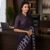 Purple geometric printed cotton blend saree office wear
