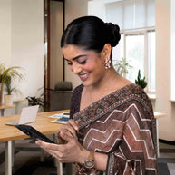 Brown zig zag printed cotton blend saree daily office wear
