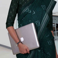 Blue geometric printed cotton blend saree work wear
