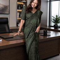 Green geometric printed cotton blend saree formal wear
