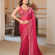 Laxmipati Anaya Wine Geometric Foil Work Chiffon Saree