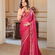 Laxmipati Anaya Wine Geometric Foil Work Chiffon Saree
