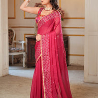 Laxmipati Anaya Wine Geometric Foil Work Chiffon Saree
