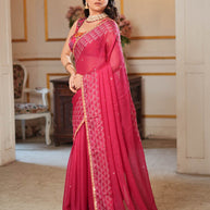 Laxmipati Anaya Wine Geometric Foil Work Chiffon Saree
